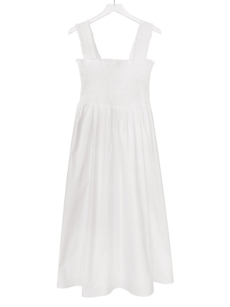 Reformation Villa Sleeveless Smocked Cotton Midi Summer Dress White Size L
